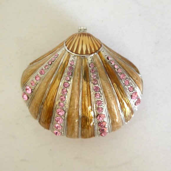ENAMELED BEJEWELED CLAM SEA SHELL OCEAN TRINKET BOX (NEW IN BOX) - Picture 3 of 11